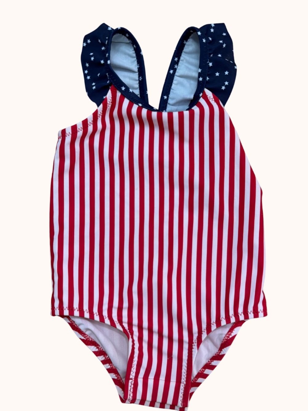 OshKosh B'gosh Red & White Striped One-Piece Swimsuit with Navy Star Ruffle